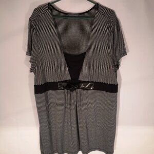 Addition Elle Ladies Cap Sleeve Black & Grey Stripe Loose Fit Tunic